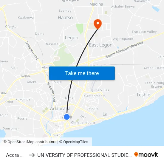 Accra High to UNIVERSITY OF PROFESSIONAL STUDIES (UPSA) map