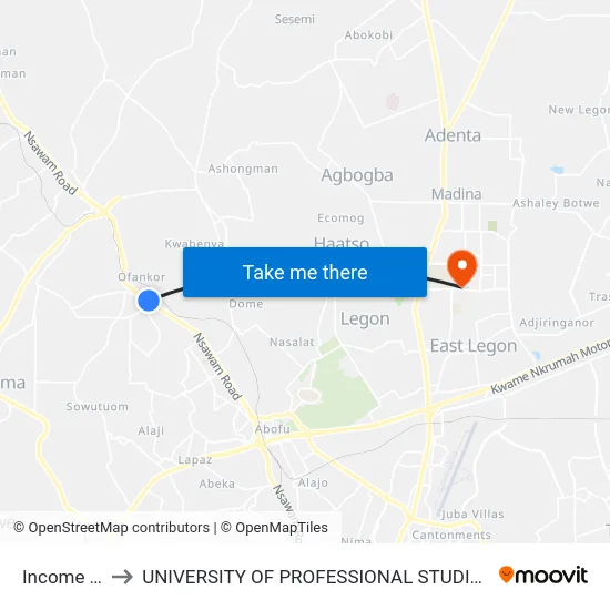 Income Tax to UNIVERSITY OF PROFESSIONAL STUDIES (UPSA) map