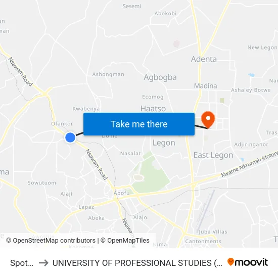 Spot M to UNIVERSITY OF PROFESSIONAL STUDIES (UPSA) map
