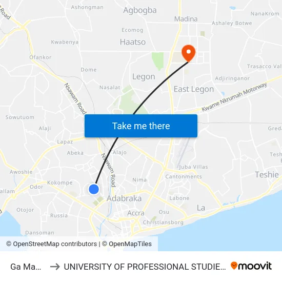 Ga Mantse to UNIVERSITY OF PROFESSIONAL STUDIES (UPSA) map
