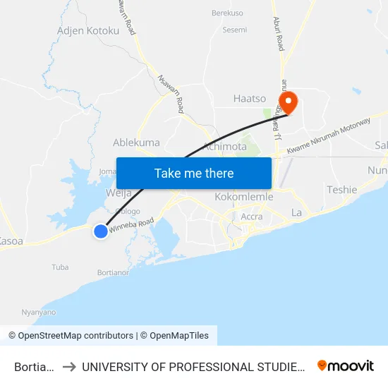 Bortianor to UNIVERSITY OF PROFESSIONAL STUDIES (UPSA) map