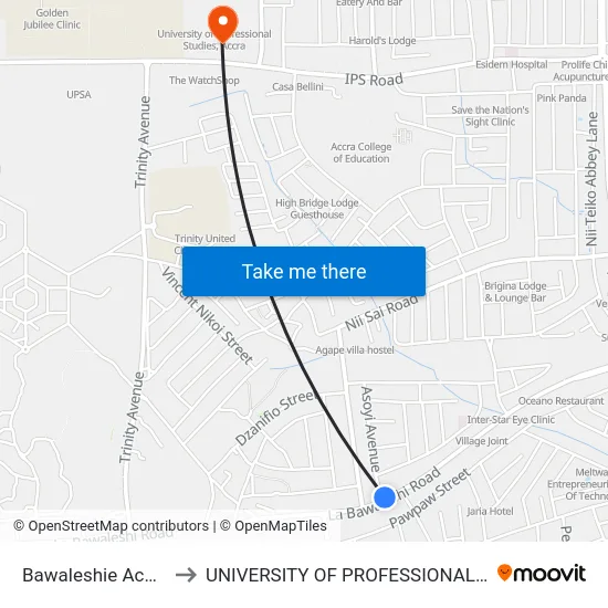Bawaleshie Acheampong to UNIVERSITY OF PROFESSIONAL STUDIES (UPSA) map
