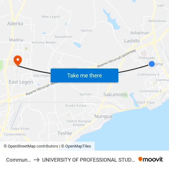 Community 7 to UNIVERSITY OF PROFESSIONAL STUDIES (UPSA) map