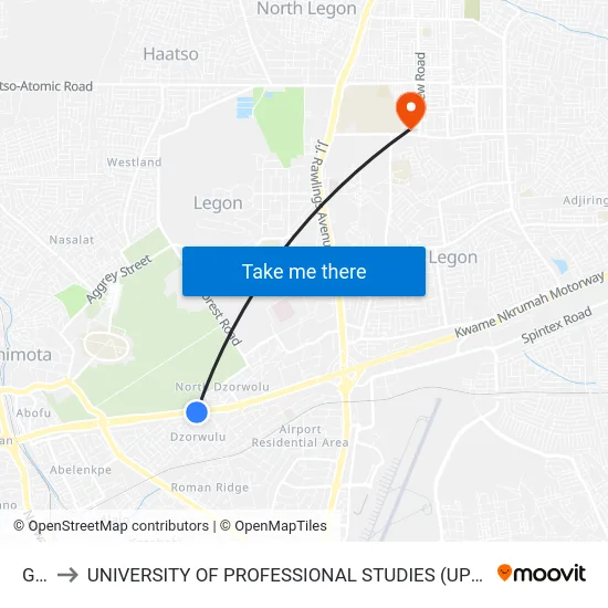 Gsl to UNIVERSITY OF PROFESSIONAL STUDIES (UPSA) map