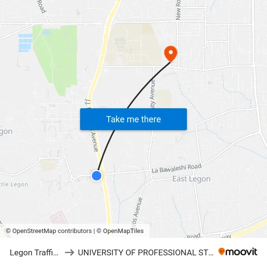 Legon Traffic Light to UNIVERSITY OF PROFESSIONAL STUDIES (UPSA) map