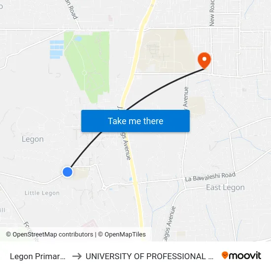Legon Primary School to UNIVERSITY OF PROFESSIONAL STUDIES (UPSA) map