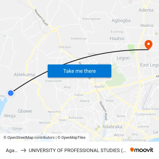 Agape to UNIVERSITY OF PROFESSIONAL STUDIES (UPSA) map