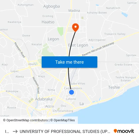 Igp to UNIVERSITY OF PROFESSIONAL STUDIES (UPSA) map