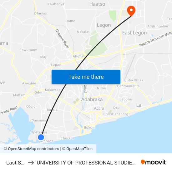 Last Stop to UNIVERSITY OF PROFESSIONAL STUDIES (UPSA) map