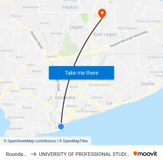 Roundabout to UNIVERSITY OF PROFESSIONAL STUDIES (UPSA) map
