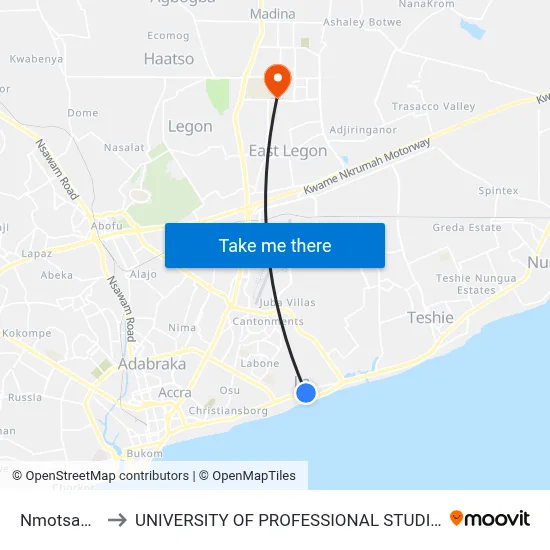 Nmotsaanaa to UNIVERSITY OF PROFESSIONAL STUDIES (UPSA) map