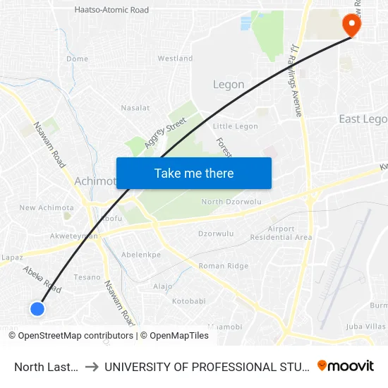 North Last Stop to UNIVERSITY OF PROFESSIONAL STUDIES (UPSA) map