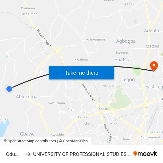 Oduman to UNIVERSITY OF PROFESSIONAL STUDIES (UPSA) map