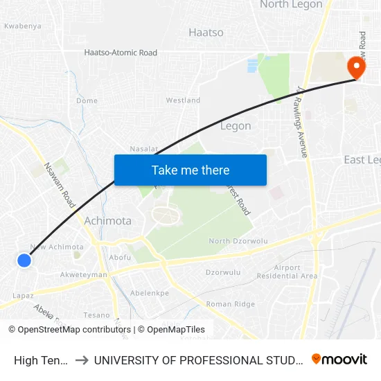 High Tension to UNIVERSITY OF PROFESSIONAL STUDIES (UPSA) map