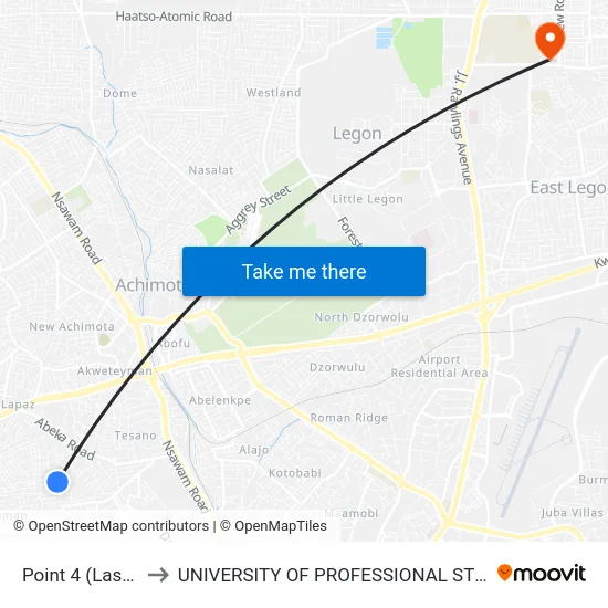 Point 4 (Last Stop) to UNIVERSITY OF PROFESSIONAL STUDIES (UPSA) map