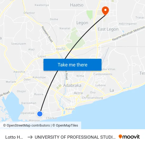Lotto House to UNIVERSITY OF PROFESSIONAL STUDIES (UPSA) map