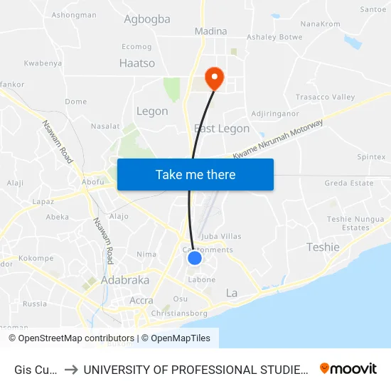 Gis Curve to UNIVERSITY OF PROFESSIONAL STUDIES (UPSA) map