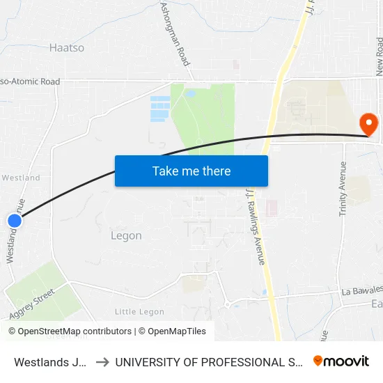 Westlands Junction to UNIVERSITY OF PROFESSIONAL STUDIES (UPSA) map