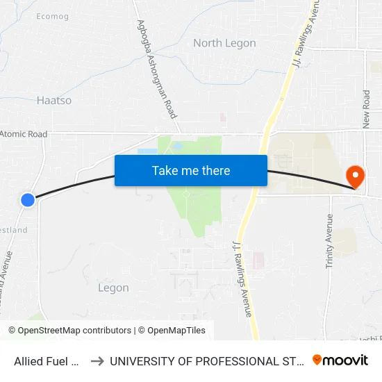 Allied Fuel Station to UNIVERSITY OF PROFESSIONAL STUDIES (UPSA) map