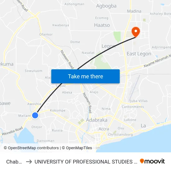 Chabaar to UNIVERSITY OF PROFESSIONAL STUDIES (UPSA) map