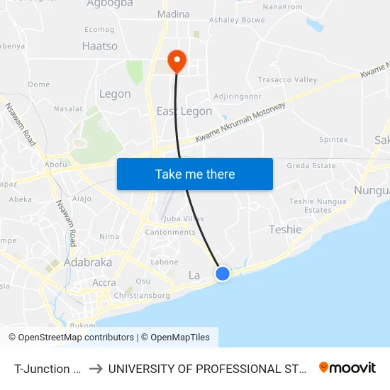 T-Junction Curve to UNIVERSITY OF PROFESSIONAL STUDIES (UPSA) map
