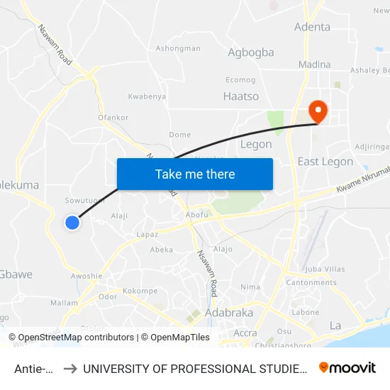 Antie-Eku to UNIVERSITY OF PROFESSIONAL STUDIES (UPSA) map