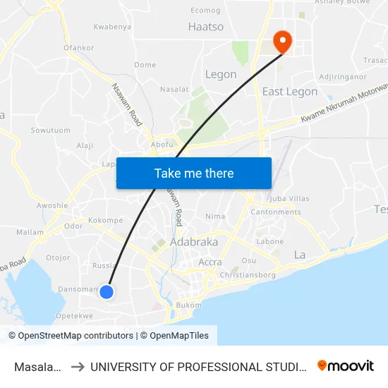 Masalaachi to UNIVERSITY OF PROFESSIONAL STUDIES (UPSA) map