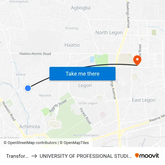 Transformer to UNIVERSITY OF PROFESSIONAL STUDIES (UPSA) map