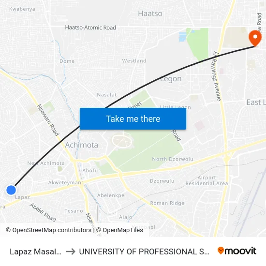 Lapaz Masalaashie to UNIVERSITY OF PROFESSIONAL STUDIES (UPSA) map