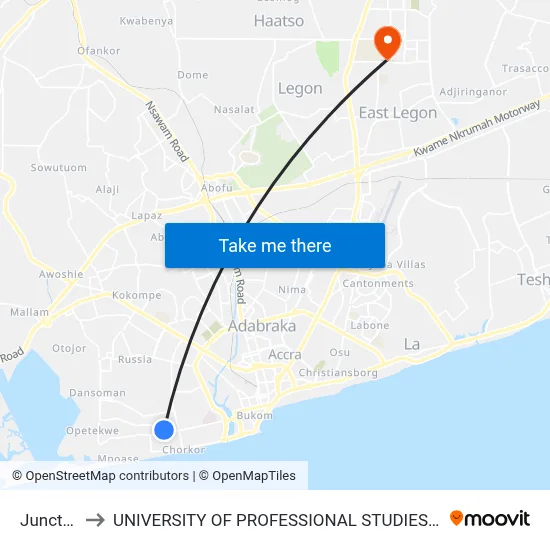 Junction to UNIVERSITY OF PROFESSIONAL STUDIES (UPSA) map