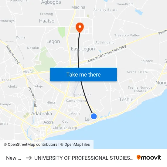 New Life to UNIVERSITY OF PROFESSIONAL STUDIES (UPSA) map