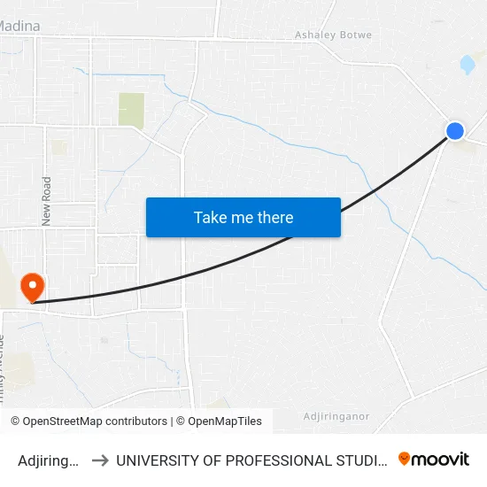 Adjiringanor to UNIVERSITY OF PROFESSIONAL STUDIES (UPSA) map