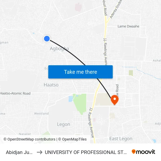 Abidjan Junction to UNIVERSITY OF PROFESSIONAL STUDIES (UPSA) map