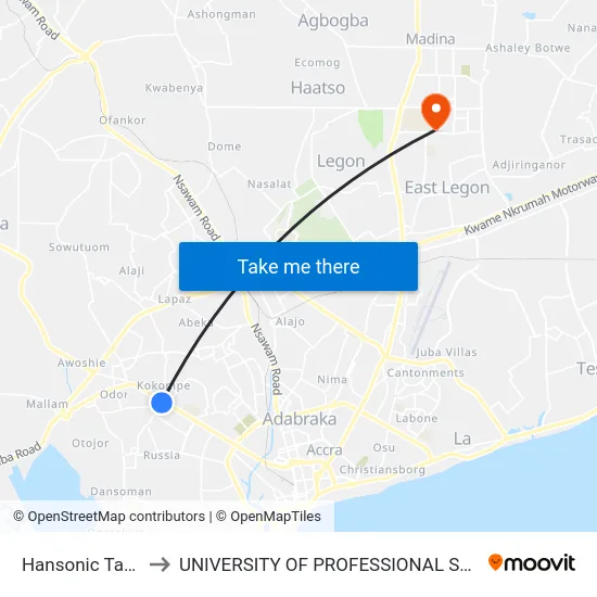Hansonic Taxi Rank to UNIVERSITY OF PROFESSIONAL STUDIES (UPSA) map