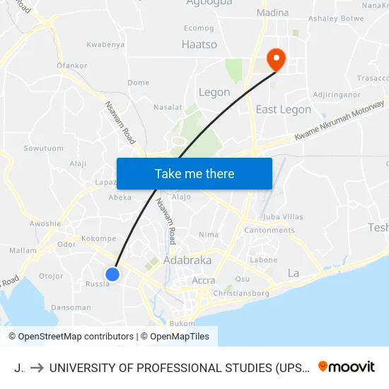 Jt to UNIVERSITY OF PROFESSIONAL STUDIES (UPSA) map