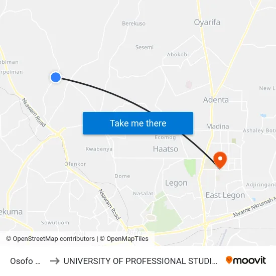 Osofo Ama to UNIVERSITY OF PROFESSIONAL STUDIES (UPSA) map