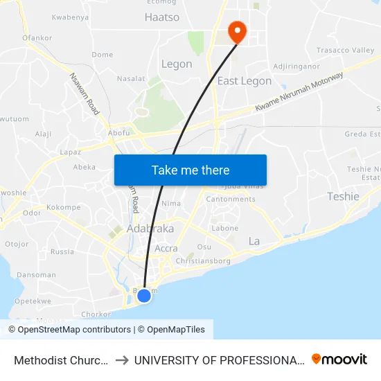 Methodist Church Of Ghana to UNIVERSITY OF PROFESSIONAL STUDIES (UPSA) map