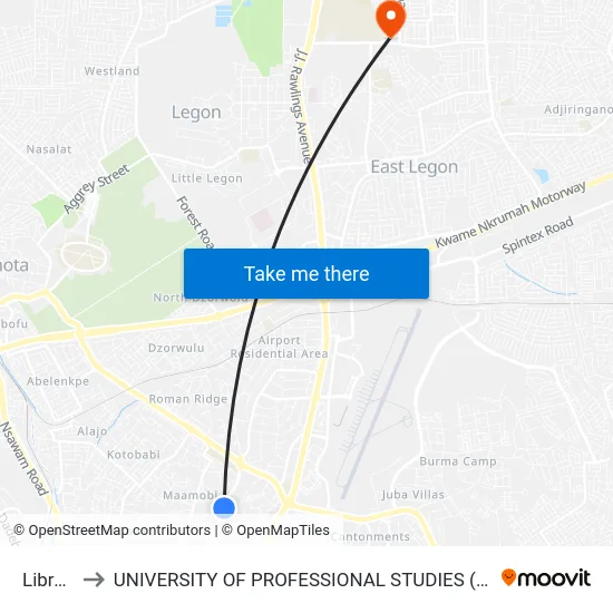 Library to UNIVERSITY OF PROFESSIONAL STUDIES (UPSA) map