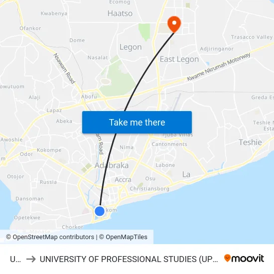 Utc to UNIVERSITY OF PROFESSIONAL STUDIES (UPSA) map