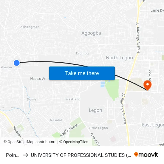Point 1 to UNIVERSITY OF PROFESSIONAL STUDIES (UPSA) map