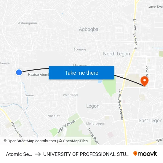 Atomic Second to UNIVERSITY OF PROFESSIONAL STUDIES (UPSA) map