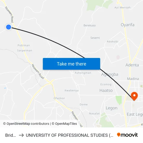 Bridge to UNIVERSITY OF PROFESSIONAL STUDIES (UPSA) map
