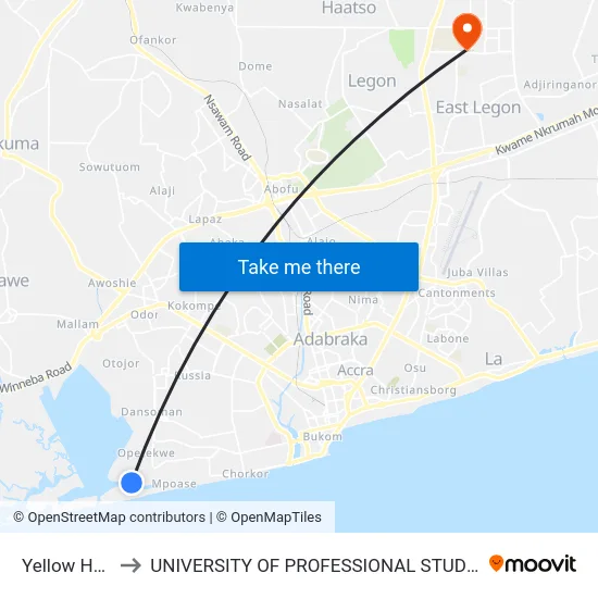 Yellow House to UNIVERSITY OF PROFESSIONAL STUDIES (UPSA) map