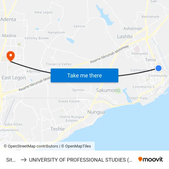 Site 7 to UNIVERSITY OF PROFESSIONAL STUDIES (UPSA) map