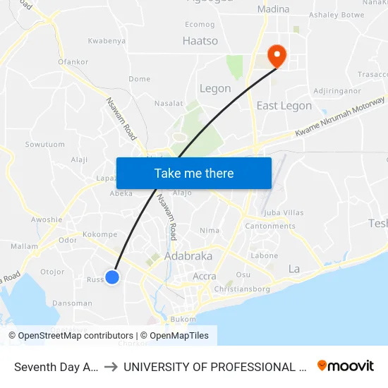 Seventh Day Adventist to UNIVERSITY OF PROFESSIONAL STUDIES (UPSA) map