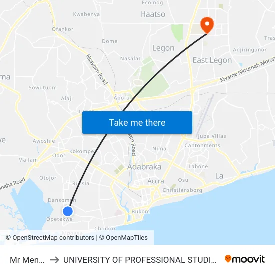 Mr Mensah to UNIVERSITY OF PROFESSIONAL STUDIES (UPSA) map