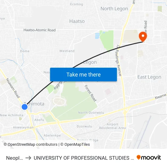 Neoplan to UNIVERSITY OF PROFESSIONAL STUDIES (UPSA) map