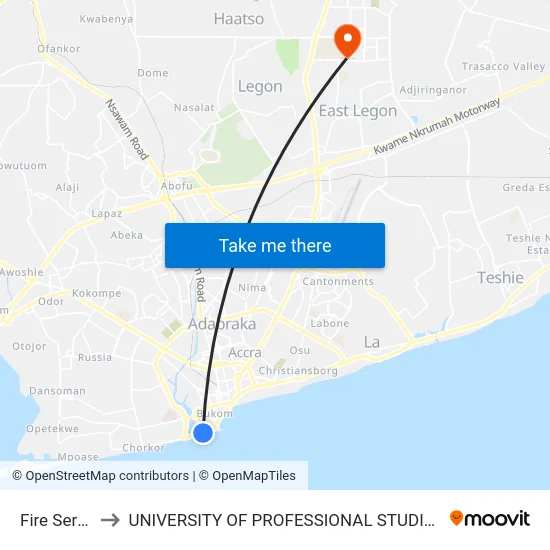 Fire Service to UNIVERSITY OF PROFESSIONAL STUDIES (UPSA) map