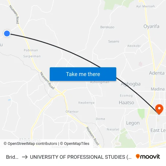 Bridge to UNIVERSITY OF PROFESSIONAL STUDIES (UPSA) map
