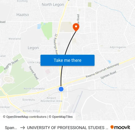 Spanner to UNIVERSITY OF PROFESSIONAL STUDIES (UPSA) map